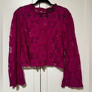 Forever 21 Fuchsia Cropped Floral Lace Blouse 2X